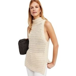 Free People Northern Lights Sleeveless Crochet Sweater Ivory/Cream Size Small